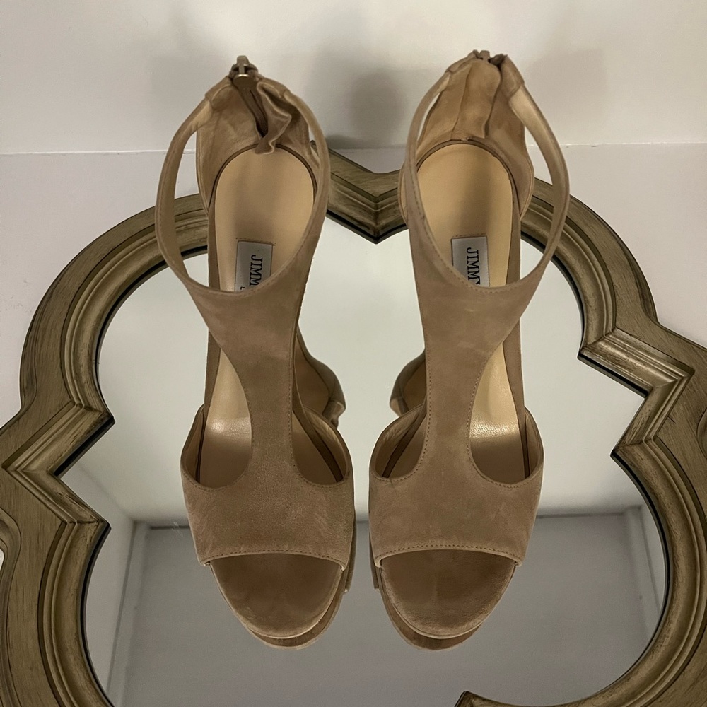 Jimmy Choo “Lana” Nude Suede Heel Sz 39.5